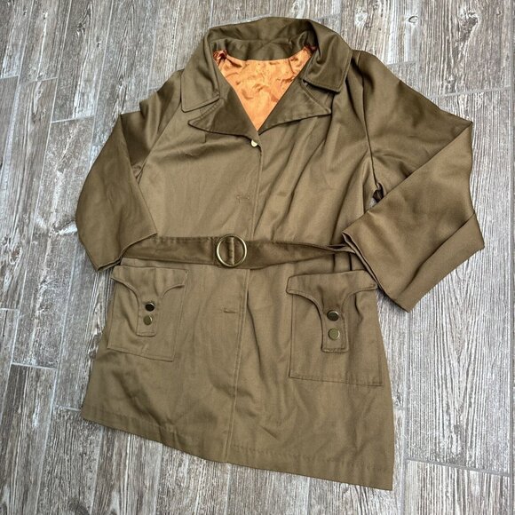 Vtg Trench Coat Womens S Military Overcoat‎ 70s Groovy Grunge Belted Hippie - Picture 3 of 7